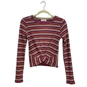 Ginger G Twist Knot Long Sleeve Striped Crop Top Sz M